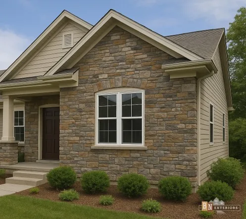 Stone veneer accent installed by a siding contractor in Farmington MN