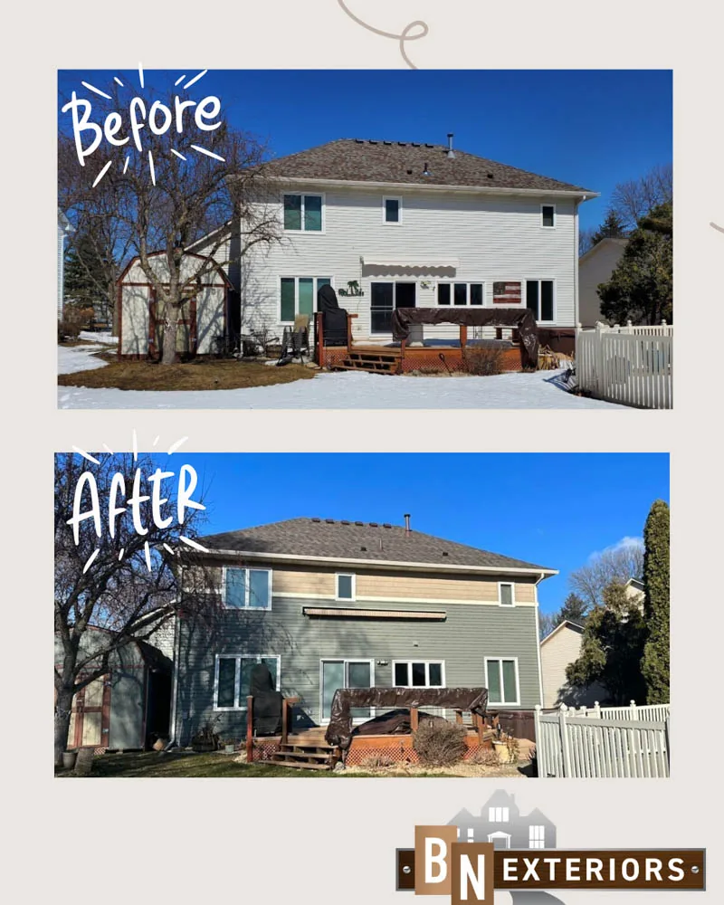 Home restoration before and after on a Faribault, MN property by BN Exteriors