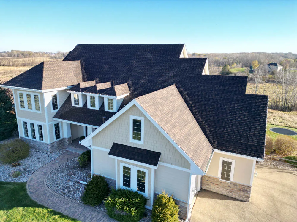 Completed roof replacement on a home in Faribault, MN by BN Exteriors